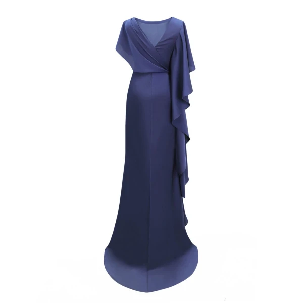 Gemy Maalouf Asymmetrical Ruffled Draped Navy Dress, view 5