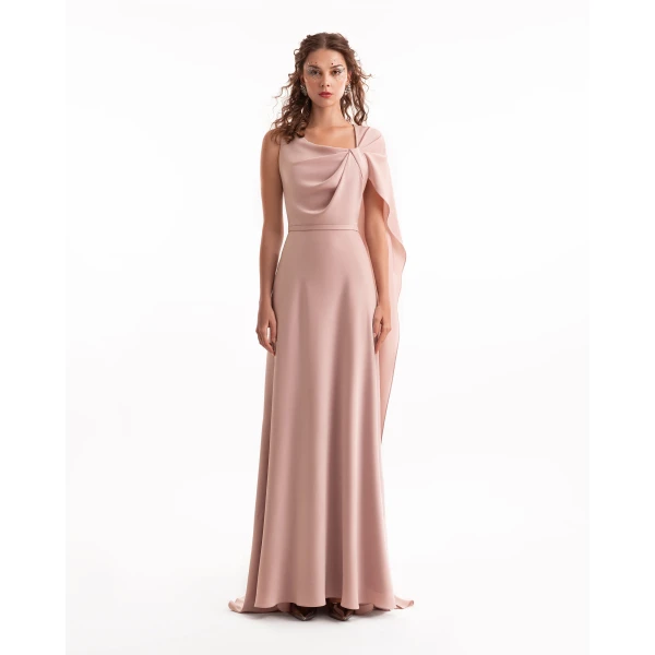 Gemy Maalouf Asymmetrical Satin Cape Dress, view 2