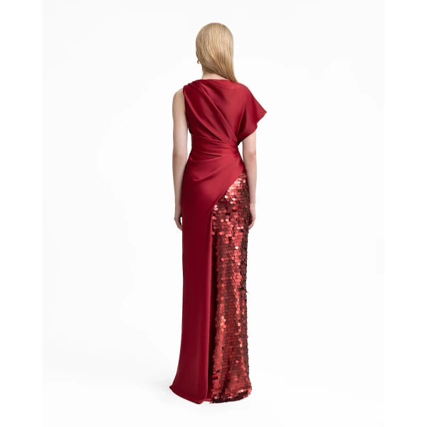 Gemy Maalouf Asymmetrical Satin Dress with Slit and Sequins, view 3