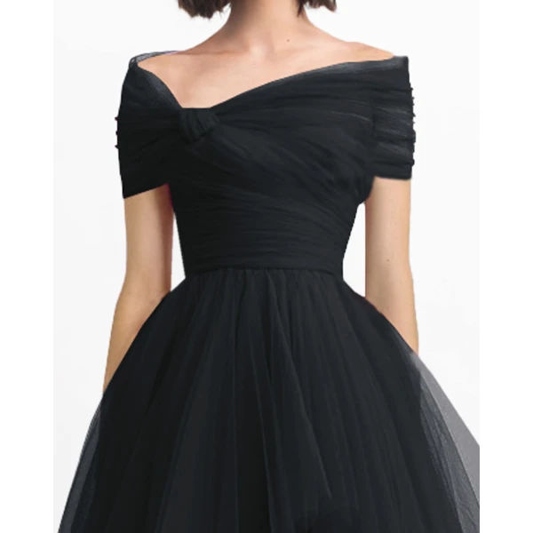 Gemy Maalouf Asymmetrical Tulle Black Dress, view 4