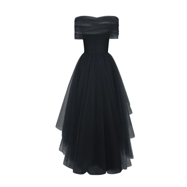 Gemy Maalouf Asymmetrical Tulle Black Dress, view 5
