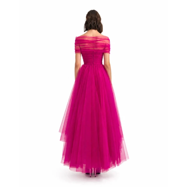 Gemy Maalouf Asymmetrical Tulle Fuchsia Dress, view 3