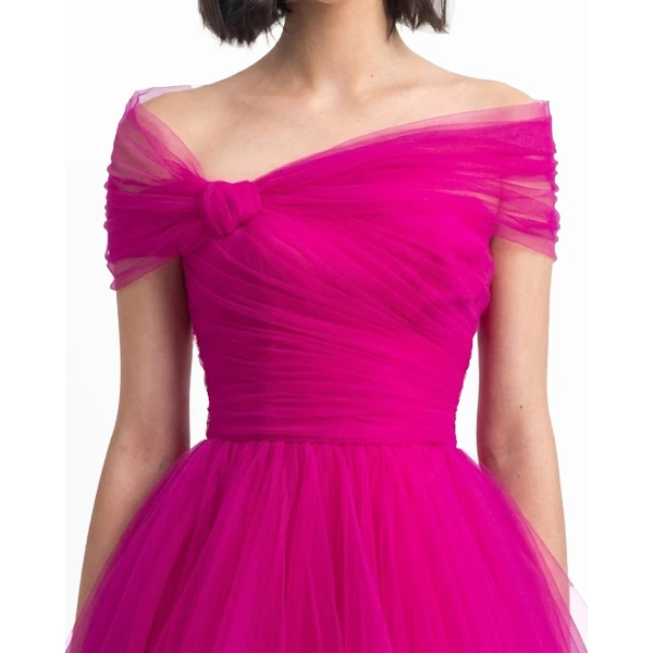 Gemy Maalouf Asymmetrical Tulle Fuchsia Dress, view 4