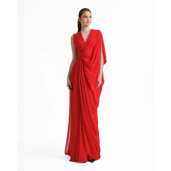 Gemy Maalouf Asymmetrical V-Neckline Dress, view 2