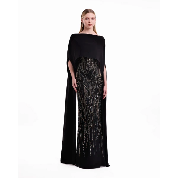 Gemy Maalouf Beaded Cape Dress, view 2