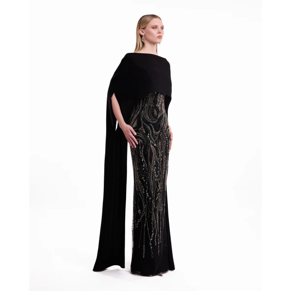 Gemy Maalouf Beaded Cape Dress, view 3