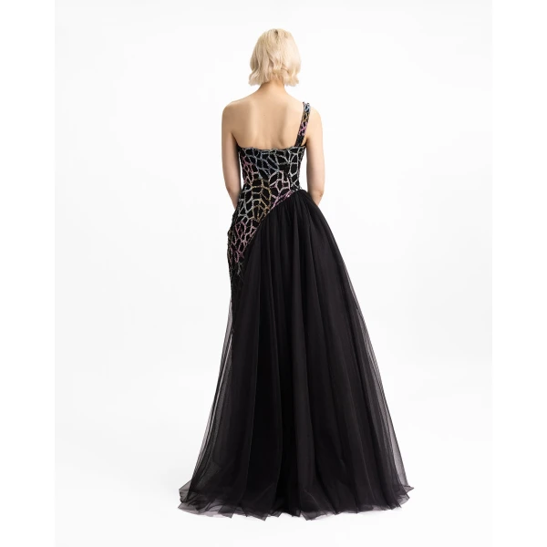 Gemy Maalouf Beaded Dress with Asymmetrical Skirt, view 3