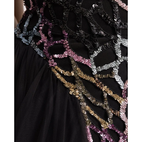 Gemy Maalouf Beaded Dress with Asymmetrical Skirt, view 4