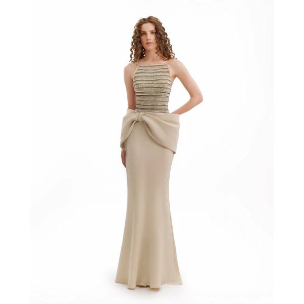 Gemy Maalouf Beaded Dress with Bow, view 2