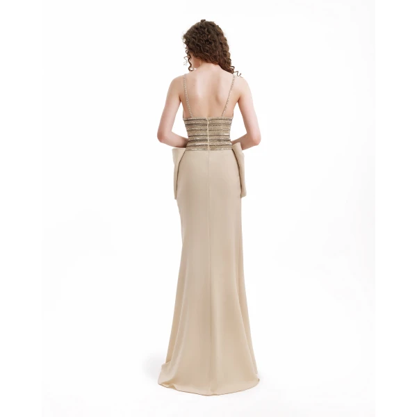 Gemy Maalouf Beaded Dress with Bow, view 3