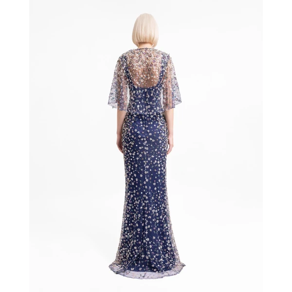 Gemy Maalouf Beaded Dress with Cape Sleeves, view 3