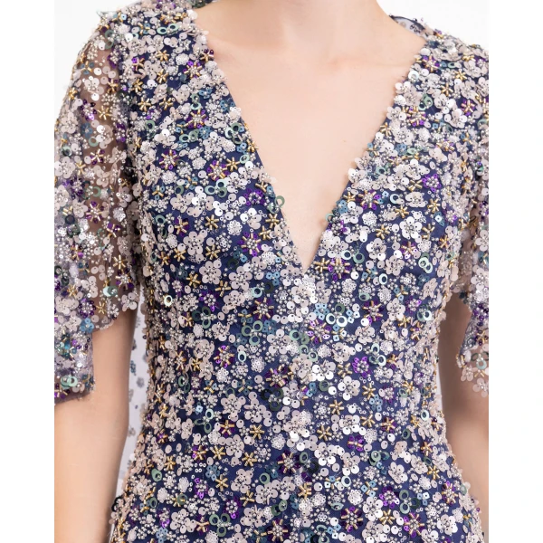 Gemy Maalouf Beaded Dress with Cape Sleeves, view 4