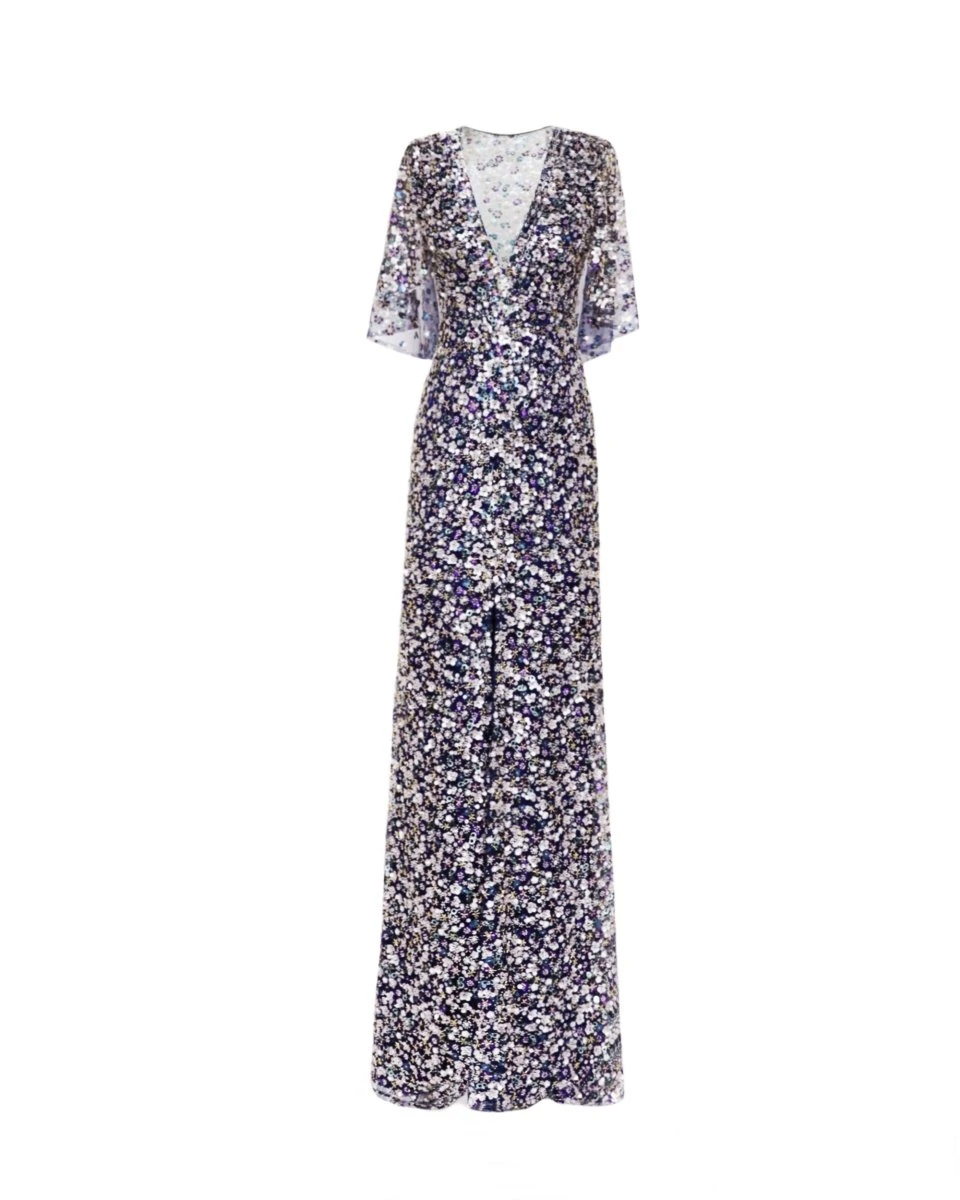 Gemy Maalouf Beaded Dress with Cape Sleeves Gemy Maalouf Beaded Dress with Cape Sleeves