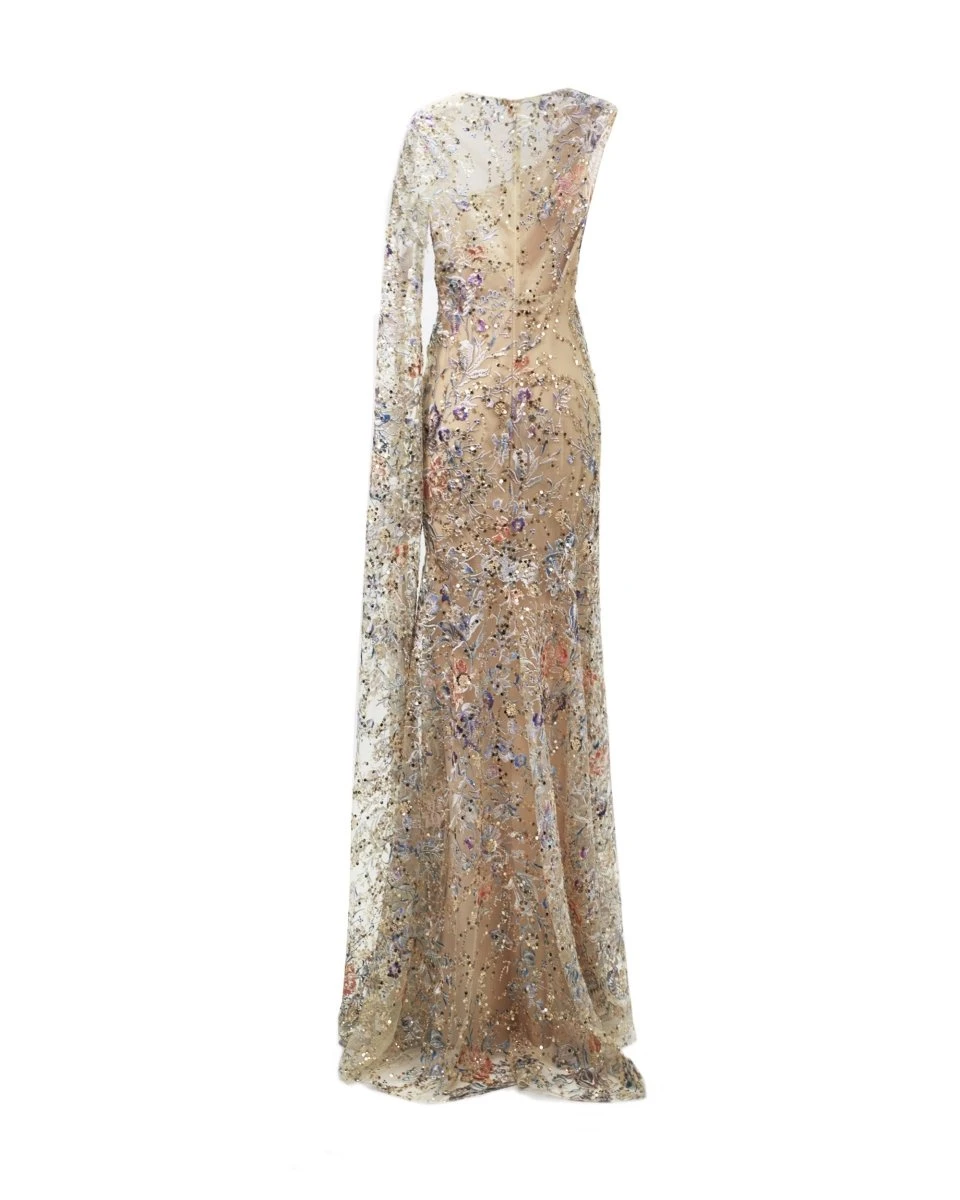 Gemy Maalouf Beaded Dress with Floor Length Sleeve Gemy Maalouf Beaded Dress with Floor Length Sleeve