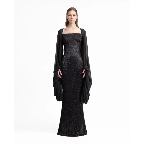 Gemy Maalouf Beaded Dress with Puffed Sleeves, view 2