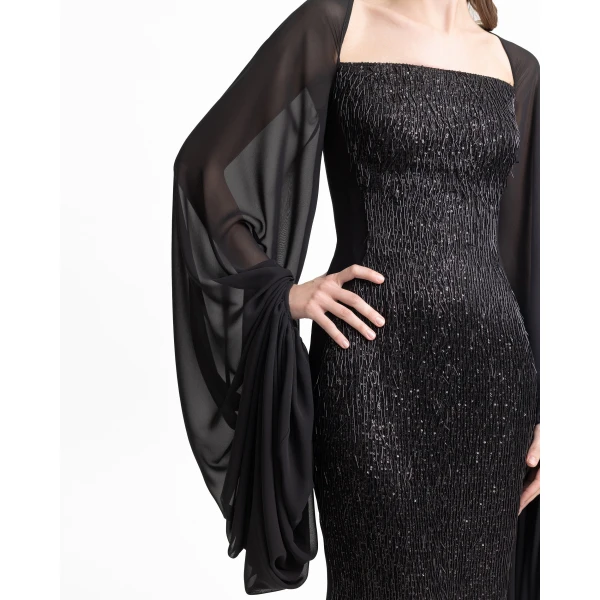 Gemy Maalouf Beaded Dress with Puffed Sleeves, view 4