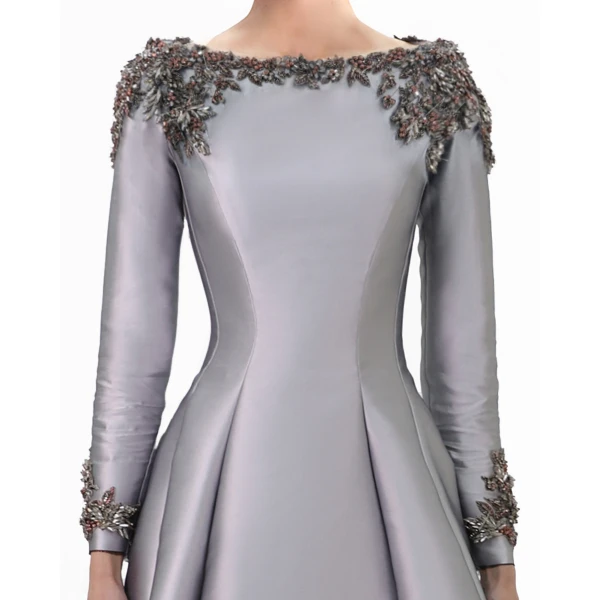 Gemy Maalouf Beaded Mikado Dress with Long Sleeves, view 4