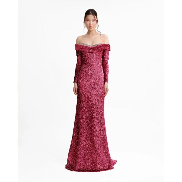 Gemy Maalouf Beaded Neckline Dress, view 2