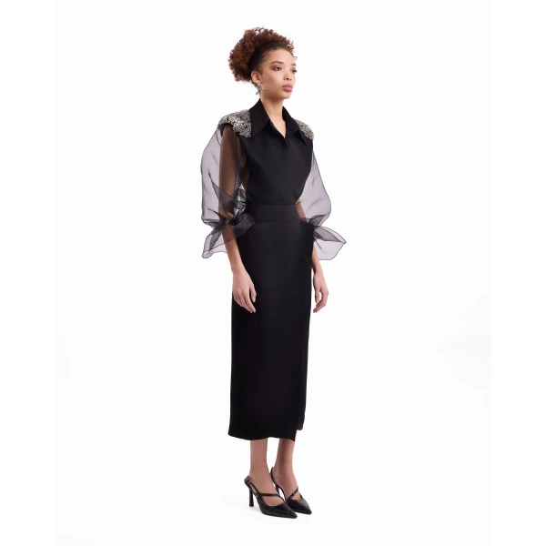 Gemy Maalouf Beaded Puff Sleeve Skirt Set, view 3