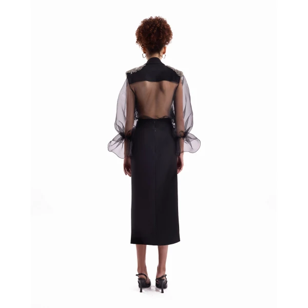 Gemy Maalouf Beaded Puff Sleeve Skirt Set, view 4