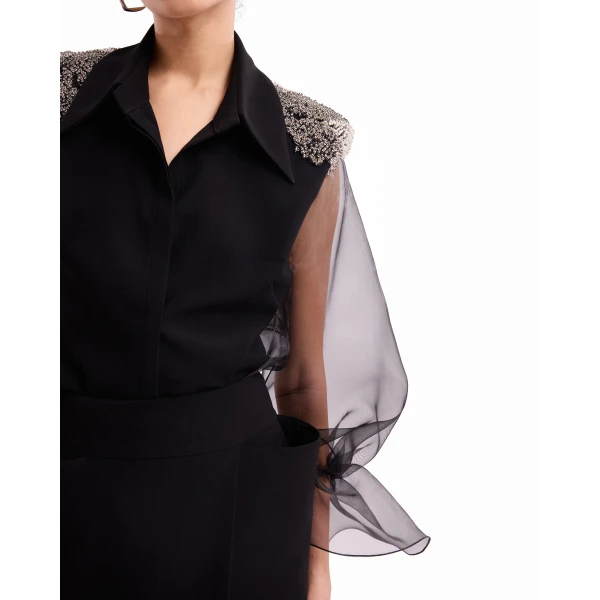 Gemy Maalouf Beaded Puff Sleeve Skirt Set, view 5