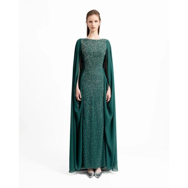 Gemy Maalouf Beaded Round-Neckline Dress, view 2