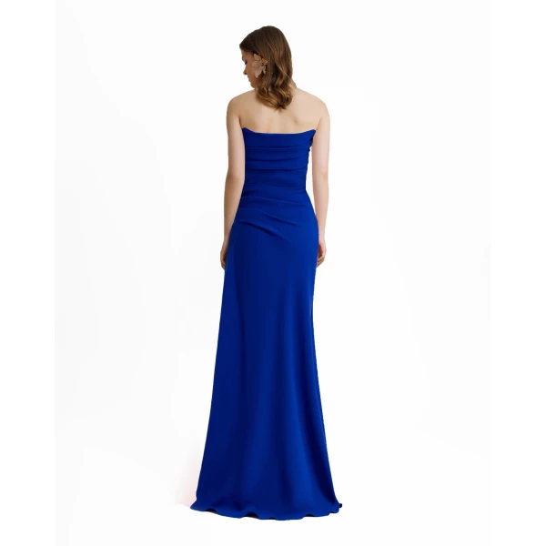 Gemy Maalouf Beaded Royal Blue Strapless Dress, view 3