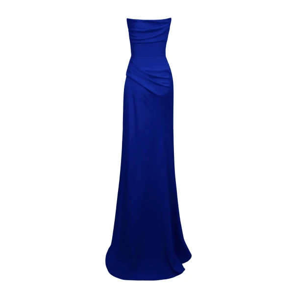 Gemy Maalouf Beaded Royal Blue Strapless Dress, view 5