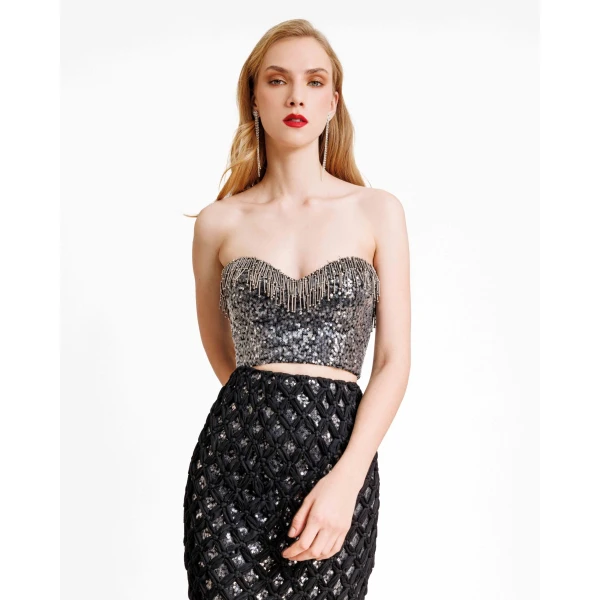Gemy Maalouf Beaded Sequins Top, view 2