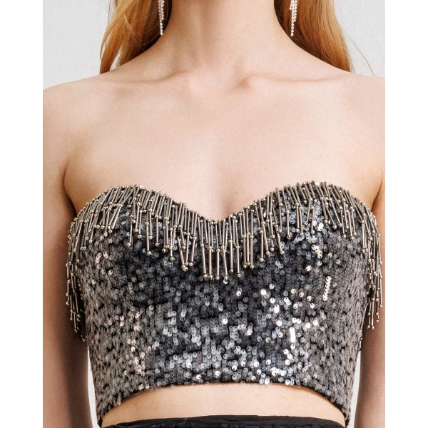 Gemy Maalouf Beaded Sequins Top, view 4