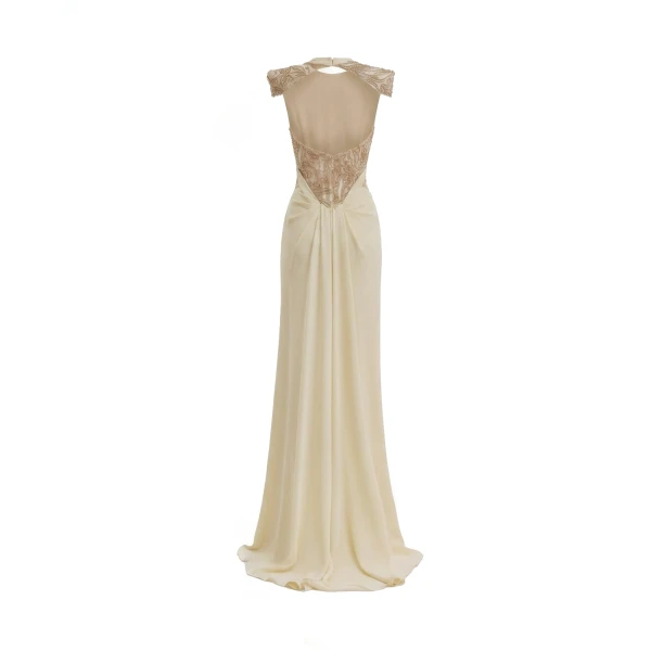 Gemy Maalouf Beaded Shoulder High-Neck Dress, view 5