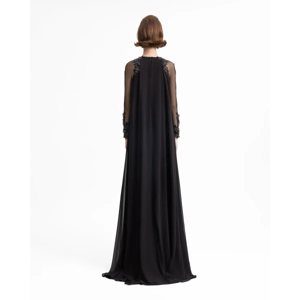 Gemy Maalouf Beaded Sleeve Dress with Back Cape, view 3