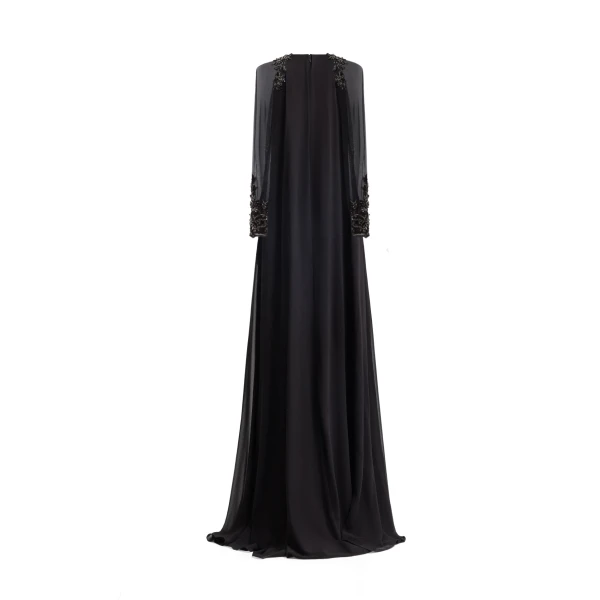 Gemy Maalouf Beaded Sleeve Dress with Back Cape, view 5