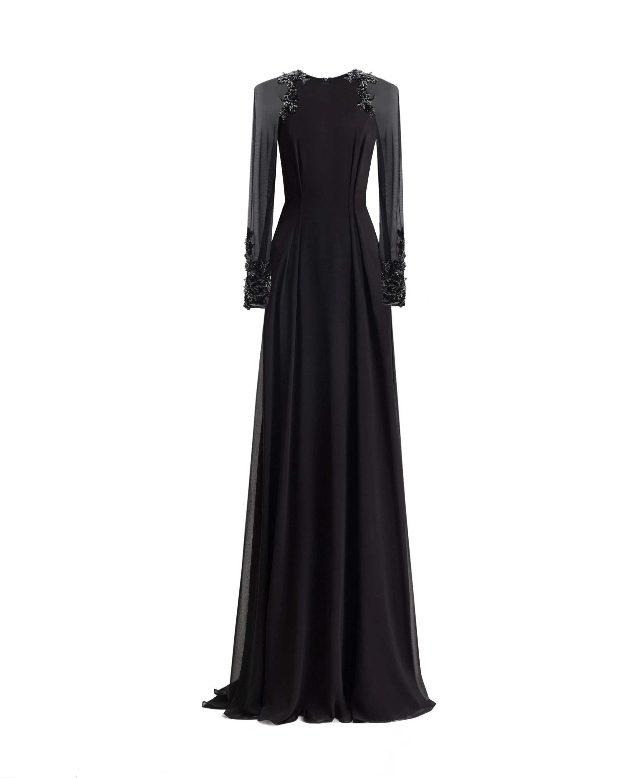 Gemy Maalouf Beaded Sleeve Dress with Back Cape Gemy Maalouf Beaded Sleeve Dress with Back Cape