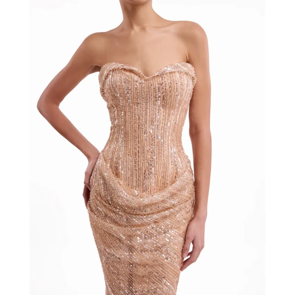 Gemy Maalouf Beaded Sweetheart Dress, view 5