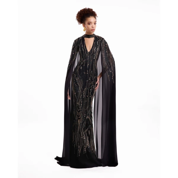 Gemy Maalouf Beaded V-Neck Cape Dress, view 2