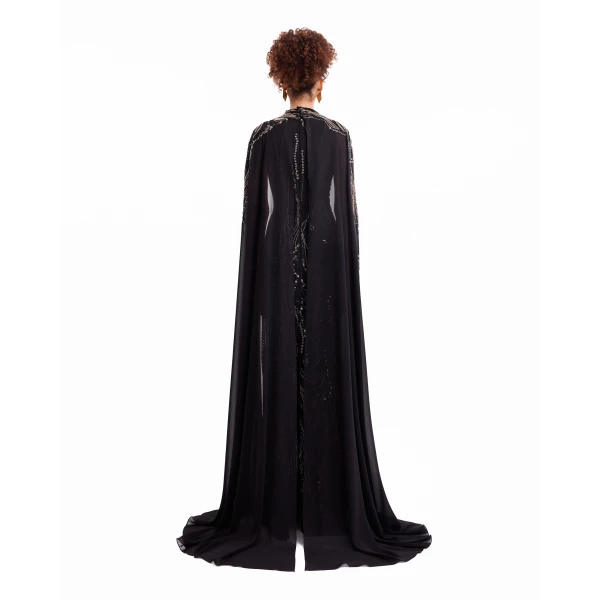 Gemy Maalouf Beaded V-Neck Cape Dress, view 3