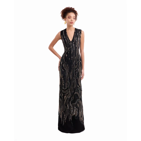 Gemy Maalouf Beaded V-Neck Cape Dress, view 4