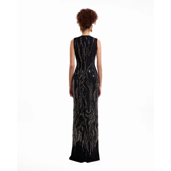 Gemy Maalouf Beaded V-Neck Cape Dress, view 5