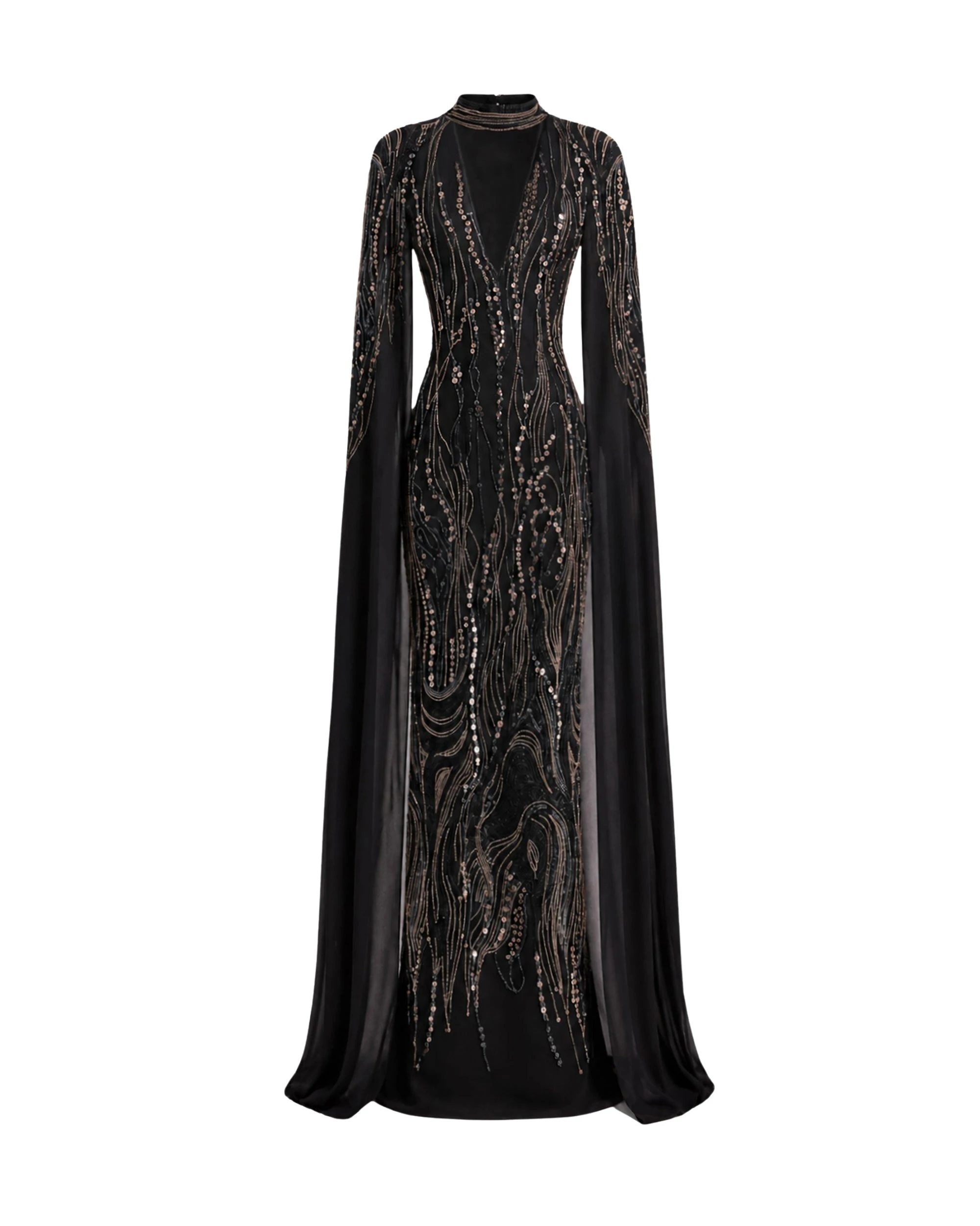 Gemy-Maalouf-Beaded-V-Neck-Cape-Dress-coveti84558_nobg Gemy Maalouf Beaded V-Neck Cape Dress