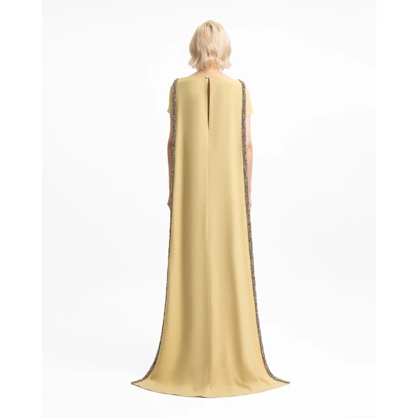 Gemy Maalouf Beaded V-Neckline Dress with Cape, view 3