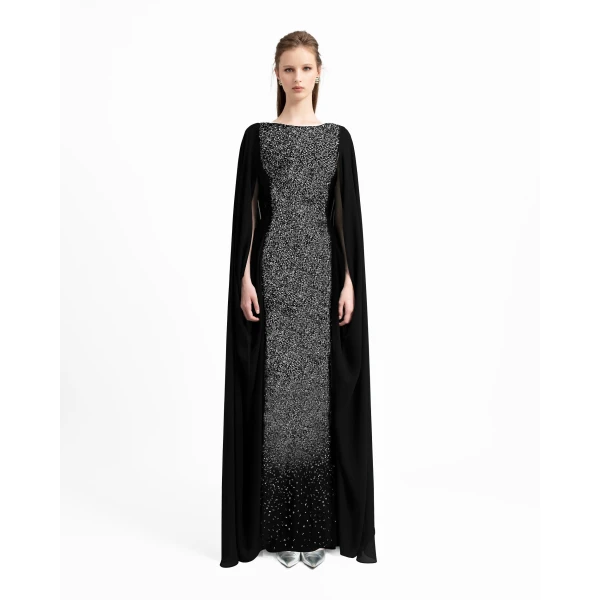 Gemy Maalouf Black Beaded Round-Neckline Dress, view 2