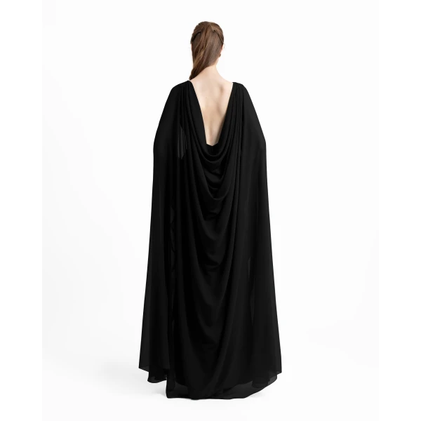 Gemy Maalouf Black Beaded Round-Neckline Dress, view 3