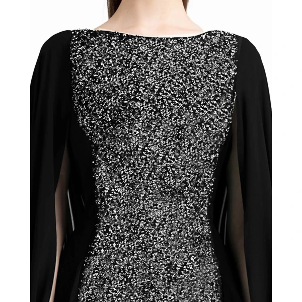 Gemy Maalouf Black Beaded Round-Neckline Dress, view 4