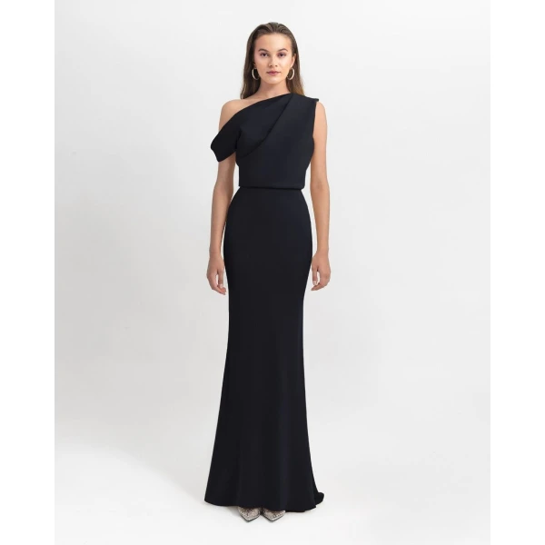 Gemy Maalouf Black Crepe Long Dress, view 2