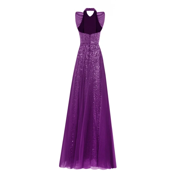 Gemy Maalouf Bow Halter-Neckline Purple Dress, view 5