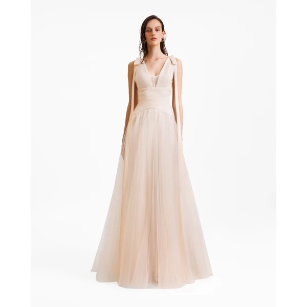 Gemy Maalouf Bow-Shoulder Tulle Dress, view 2