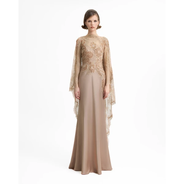Gemy Maalouf Corset Dress with Lace Cape, view 2