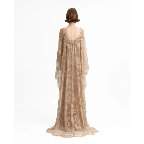 Gemy Maalouf Corset Dress with Lace Cape, view 3