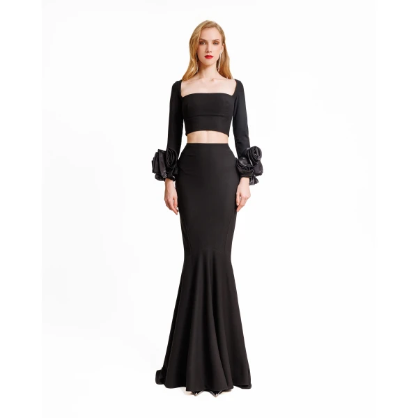 Gemy Maalouf Crepe Set With Floral Cuffs, view 2